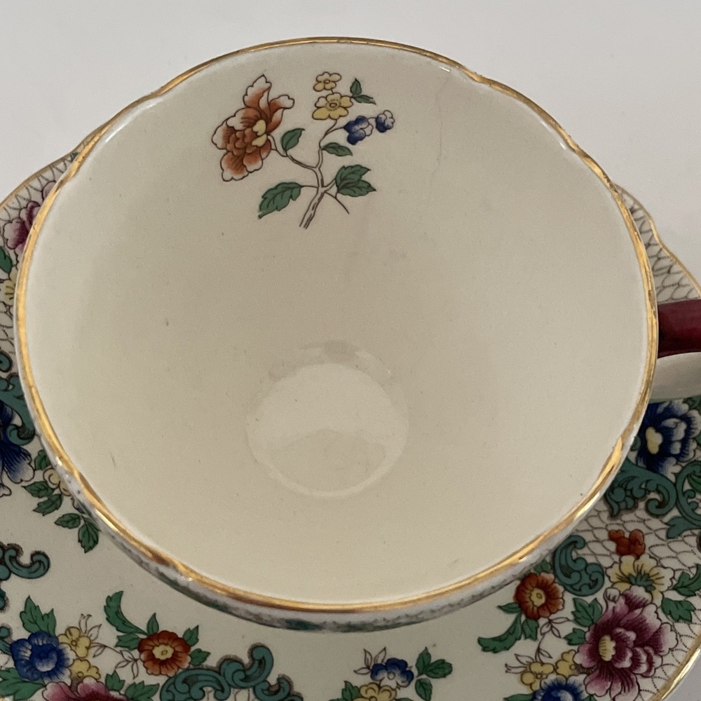 Vintage Royal Cauldon Victoria 2 Cups & Saucers Scalloped 22k Gold Edging Floral - Picture 9 of 16